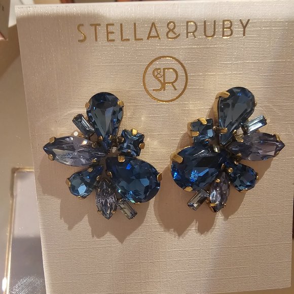 Stella and Ruby Blue Jeweled Earings - Picture 1 of 4